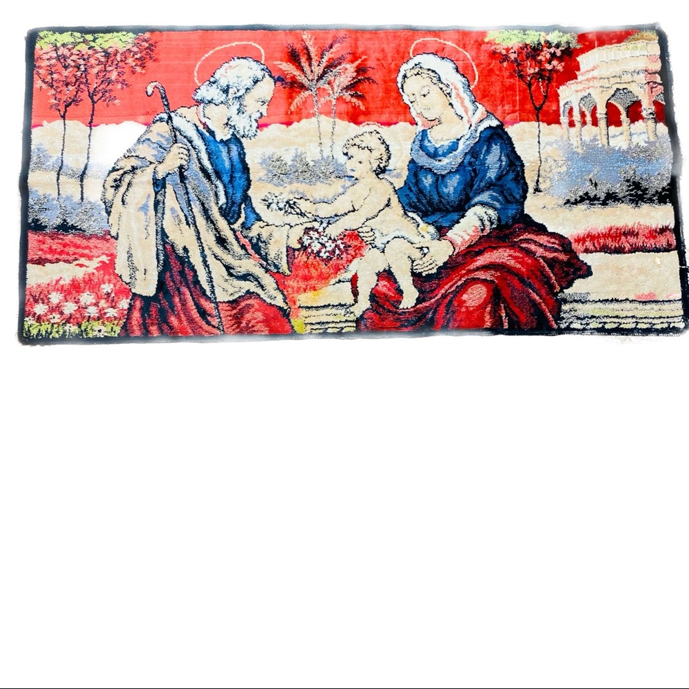 Vintage Mary baby Jesus velour large pillow tapestry fabric panel craft god